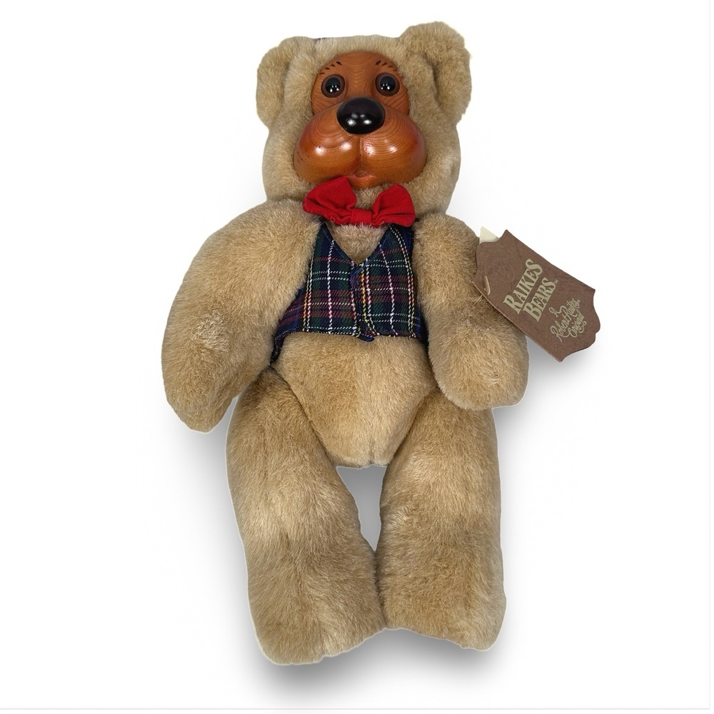 Raikes Bears Robert Raikes Papa Bear Wood Face Plush Plaid Vest 12 inch 54191